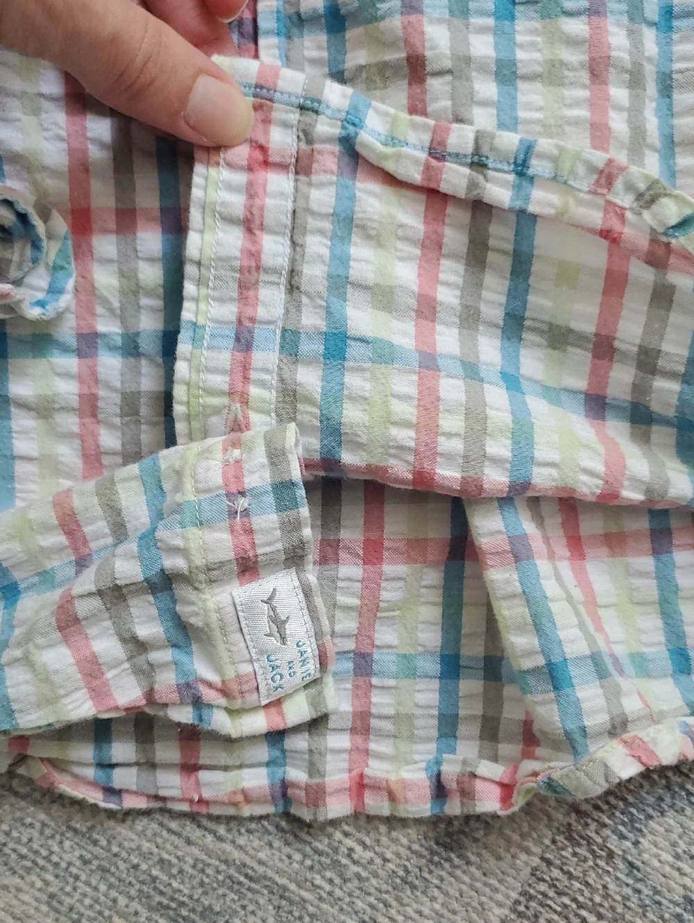 Janie and Jack Boys Seersucker Pastel Plaid Button Up Cotton Shirt Sz6